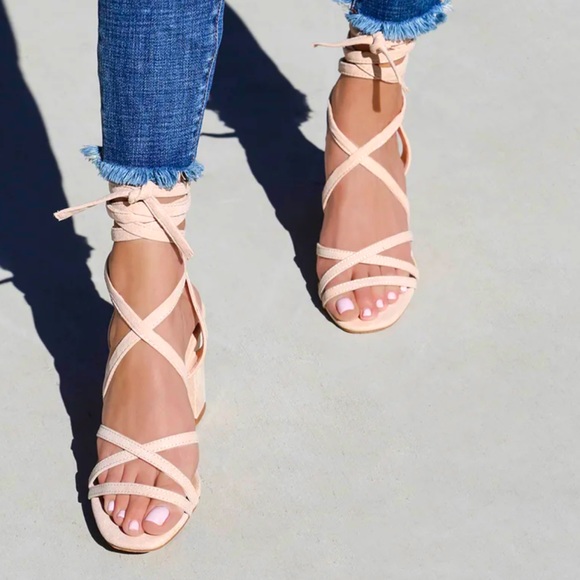 Lulus Shoes - Ashton Nude Suede Lace-Up Heels